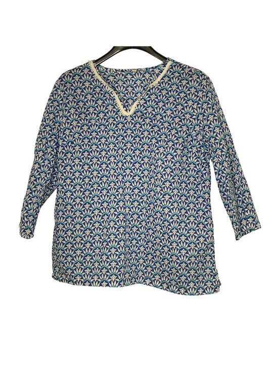 Talbots Tops - Talbots Geometric Bauble Neckline Cotton Top Blue Sz LG PETITE Resort